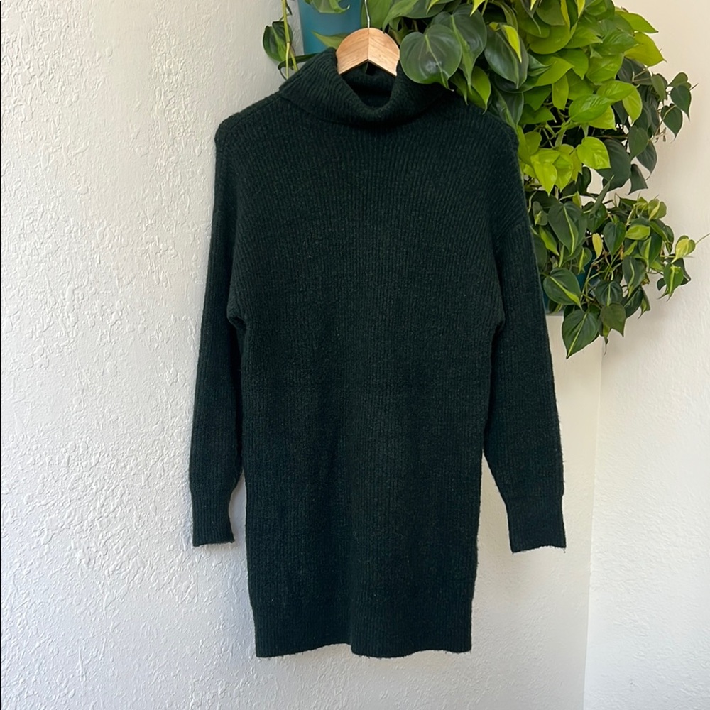 Cozy Dark Green Turtleneck Sweater Dress